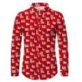 Camicia da uomo slim a maniche lunghe con stampa natalizia Ho Ho Ho rossa e bianca - S / Tops / Stampa rossa Ho Ho Ho (ACS48)