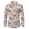 Camicia da uomo slim a maniche lunghe grigio chiaro con stampa festiva di Natale 3D - S / Tops / Stampa natalizia grigio chiaro (ACS49)