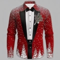 Camicia da uomo rossa slim fit con stampa tuxedo natalizia e motivi di alberi festivi - S / Tops / Stile Tuxedo Modello Fantasma Rosso (ACS21)