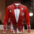 Camicia da uomo slim a maniche lunghe con stampa digitale 3D smoking natalizio rosso - S / Tops / Stile Stampa Tuxedo Papillon Rosso (ACS22)