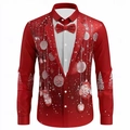 Camicia natalizia rossa slim-fit da uomo con stampa 3D di smoking e papillon rosso - S / Tops / Stile Palla di Natale Papillon Abito Rosso (ACS20)