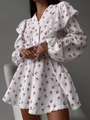 Conjunto de top corto con mangas abullonadas y falda con volantes, estampado de cerezas - S / Estilo Corazón
