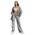 Women's grey two-piece tracksuit featuring zip-up jacket and drawstring wide-leg pants - S / Light Gray