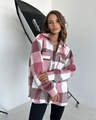 Women casual long sleeve plaid shirt in pink and brown with buttoned flap chest pockets - S / Pink
