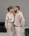 Detailed stitching on oversized apricot hoodie and joggers streetwear set - S / Apricot