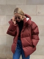 Oversize terracotta hooded puffer jacket for women with drop shoulder loose fit style - S / Tops / Burgundy