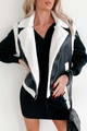 Dettaglio del gilet in ecopelle con bordo in pile bianco e chiusura lampo in metallo - S / Nero