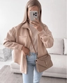 Detail of apricot wool shacket with flap pockets and high-waist jeans for casual chic style - S / Apricot