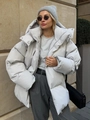 Women's oversized light grey hooded puffer jacket with a minimalist urban style - S / Tops / Light Gray