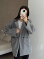 Grey wool coat with heart-shaped pockets and classic lapel for a stylish 2025 autumn look - S / Light Gray