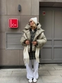 Doudoune oversize kaki pour femme avec capuche pour un style urbain chic en hiver - S / Vert olive