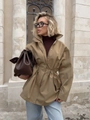 Chic khaki drawstring waist jacket with high collar and dual closure for women - S / Khaki