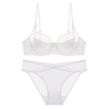 Conjunto de lencería blanca de malla estilo francés con sujetador liso y bragas cruzadas - 70B / Blanco