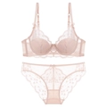 Conjunto de lencería de encaje floral rosa pálido con sujetador con aro y lazos - 70A / Color Piel