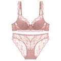 Oudroze kanten lingerieset met bloemenpatronen en zachte beugel bh voor kleine borsten - Roze Sieradenset