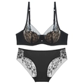 Completo intimo in pizzo con reggiseno a ferretto e slip in mesh trasparente nero - 70A / Nero