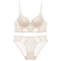 Detalle del conjunto de sujetador push-up color piel con elegantes inserciones de malla - 70A Copa Gruesa / Color Piel