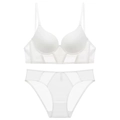 Conjunto de sujetador y braga blanco sin costuras estilo francés con paneles de malla - 70A Copa Gruesa / Blanco