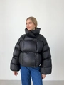 Glossy black puffy cropped jacket with high-neck collar and side snap buttons - S / Black