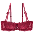 French style burgundy floral lace half-cup bra with push up design and bow details - 70A / Single Bra / Burgundy
