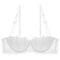 Soutien-gorge élégant en dentelle florale blanche avec armatures et détails de nœuds - 70A / Hauts / Blanc