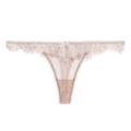 Tanga de encaje de pestañas beige para mujer con cintura baja y detalle de lazo - S / Color Piel