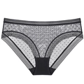 Bragas sexys de malla transparente negra con encaje y entrepierna de algodón puro - S / Negro