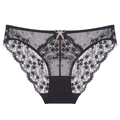Braguitas sexys de encaje transparente para mujer en negro con bordado floral y lazo - S / Negro y Nude