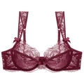 Elegante sujetador con aros de encaje rojo vino con motivos florales y detalles de lazos - 70A / Burdeos