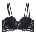 Sujetador de encaje negro elegante con motivos florales y tirantes dobles finos - 70A / Negro