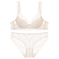 Ensemble de lingerie en dentelle ivoire avec soutien-gorge push-up et culotte assortie - Abricot