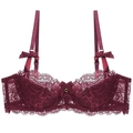 Reggiseno a mezza coppa in pizzo rosso vino con fiocchi e spalline regolabili - 70A / Top / Borgogna