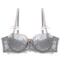 Elegante reggiseno in pizzo grigio con coppe in cotone sottile e dettagli con fiocco rosa - 70A / Top / Grigio
