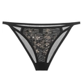 Mutandine sexy francesi in pizzo nero con ricami floreali dorati e dettagli cut-out - S / Nero