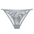 Slip sexy in rete blu polvere con ricami floreali e sottili cinturini laterali a vita bassa - S / Blu Grigio