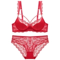 Rode kanten lingerieset met bloemenborduursel en strikdetails voor dames - 70A / Boven- En Onderstuk / Rood
