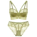 Conjunto de lencería de encaje con sujetador y braguita en color verde oliva - 70B / Verde