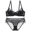 Elegantes schwarzes Spitzenunterwäsche-Set mit Mesh-Cups und passendem Slip für Damen - 70A / Schwarz