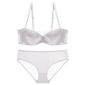 White satin and lace lingerie set with demi-cup bra and matching mesh panties - 70A / Top And Bottom / White