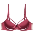 Elegant wine red satin bra with thin straps and decorative cross-binding details - 32/70B / Tops / Red