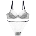Ensemble lingerie en dentelle florale blanche avec bretelles noires et armatures - 70B / Blanc