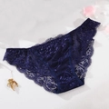 Lace panties for women in navy blue floral design with low waist and scalloped edges - S / Royal Blue