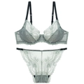 Ensemble de lingerie en dentelle vert pâle avec bordures noires et soutien-gorge sexy - 70B / Vert Gris