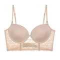 Beige lace push-up bra with smooth cups and elegant floral mesh side wings - 70A / Nude
