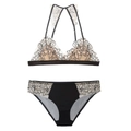 French sexy black lace embroidery lingerie set with wireless triangle cup bra and panty - S / Black
