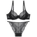 Ensemble de lingerie en dentelle florale noire avec soutien-gorge et culotte assortie - 70B / Noir