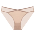 Nudefarbener nahtloser Netz-Slip mit V-Schnitt-Taille und atmungsaktiver Spitze - S / Hautfarben