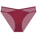 Sexy dunkelrote nahtlose Spitzenunterwäsche mit Mesh-Patchwork und V-förmigem Kreuzbund - S / Burgunderrot
