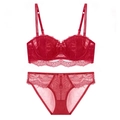 Détails de l'ensemble de lingerie en dentelle rouge avec motifs floraux et culotte - 70A / Rouge