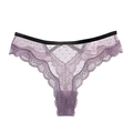 String lilas pour femmes avec résille à pois noirs et motifs floraux en dentelle fine - S / Violet